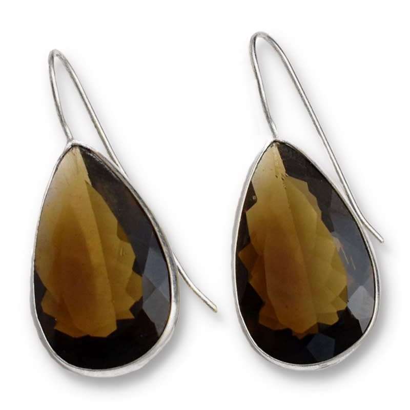 Handmade Smoky Topaz Gemstone Pears set in 925 Sterling Silver Plated Dangle Earrings