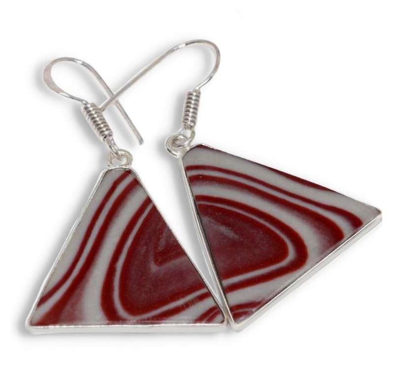 Rare Find Natural Wave Dolomite Gemstone set in .925 Sterling Silver Plated Handmade Earrings