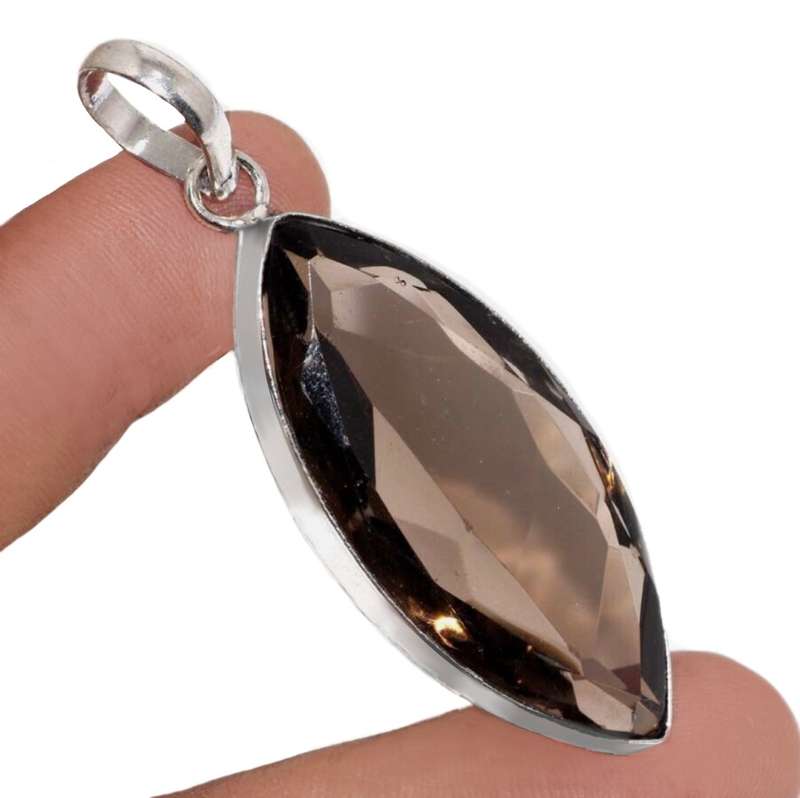 Smoky Topaz Marquise Shape Gemstone set in .925 Sterling Silver Plated Handmade Pendant