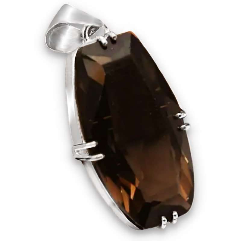 Smoky Topaz Rare Geometric Cut Shape Gemstone in .925 Sterling Silver Plated Handmade Pendant
