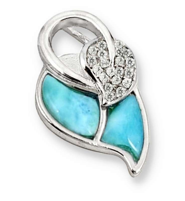 Natural Caribbean Larimar White Topaz Gemstones set in Solid .925 Sterling Silver Heart Pendant