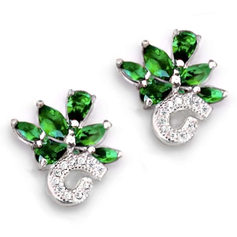 Dainty Russian Nano Emerald, White Topaz set in Solid .925 Sterling Silver Stud Earrings