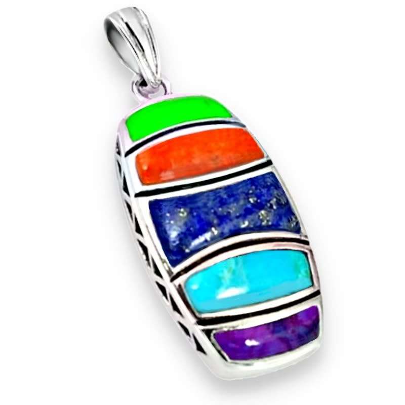 7.60 cts South Western Arizona Multi Copper Turquoise, Lapis Laz Solid .925 Sterling Silver  Pendant
