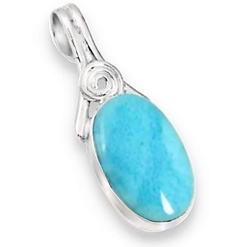 Natural Caribbean Larimar Oval Gemstone set in Solid .925 Sterling Silver Pendant