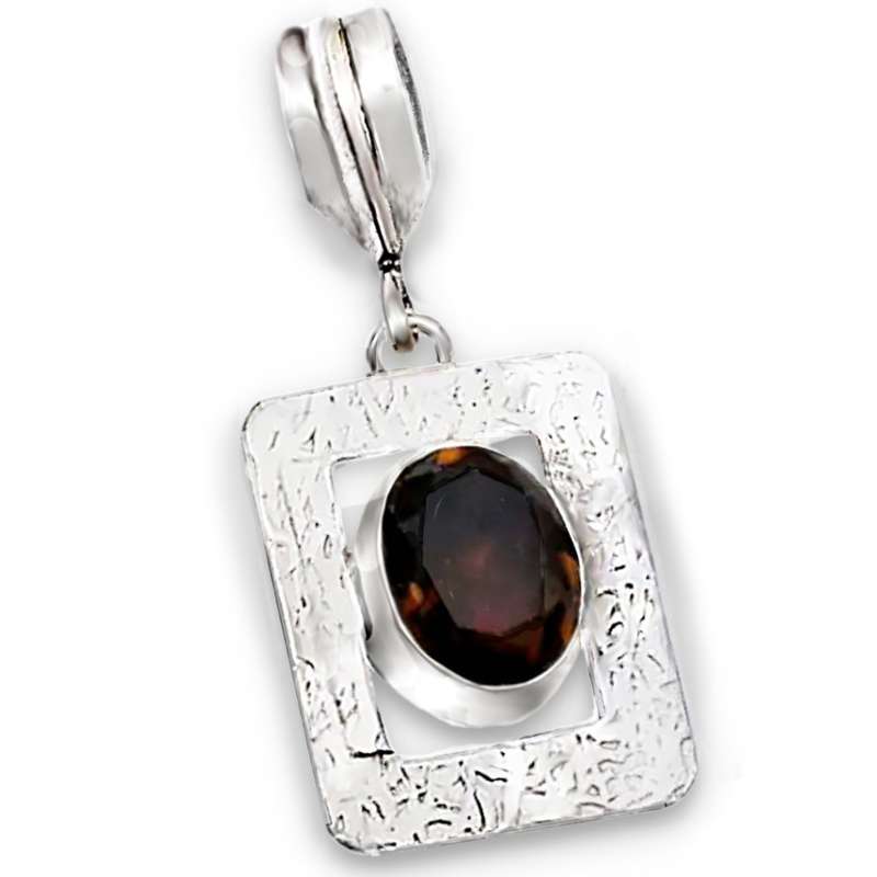 Smoky Topaz Oval Shape set in .925 Sterling Silver Plated Handmade Dainty Pendant