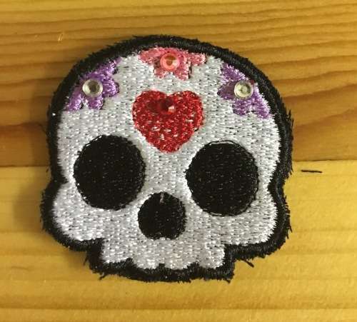 Biker Cute sugar ghost badge patch with rhinestone finish