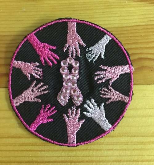 Biker Helping hands awareness badge patch with rhinestone ribbon