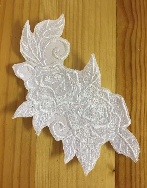 White Baroque roses badge patch