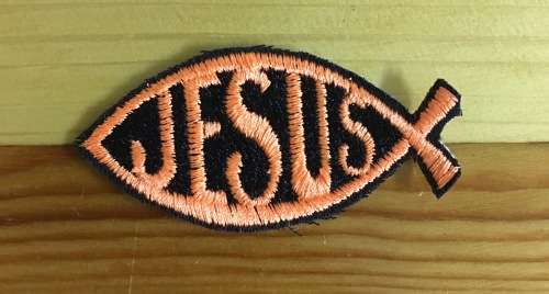 BDG130 Jesus fish in neon orange badge patch