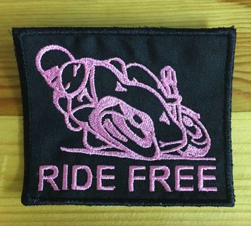 BDG33 Ride free in pink badge patch