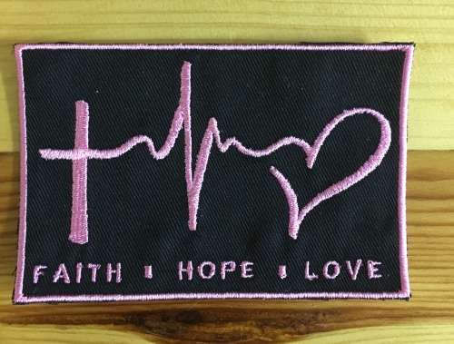 BDG660 Faith love hope slogan badge patch in pink