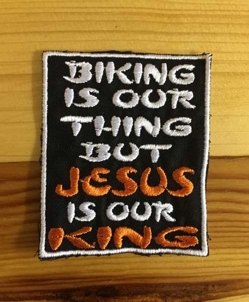 BDG669 Biking is our thing slogan badge patch
