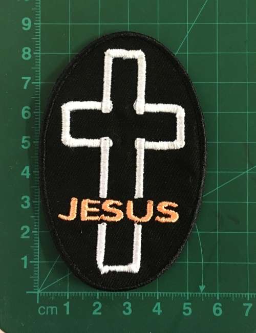 BDG778 Jesus cross oval badge patch