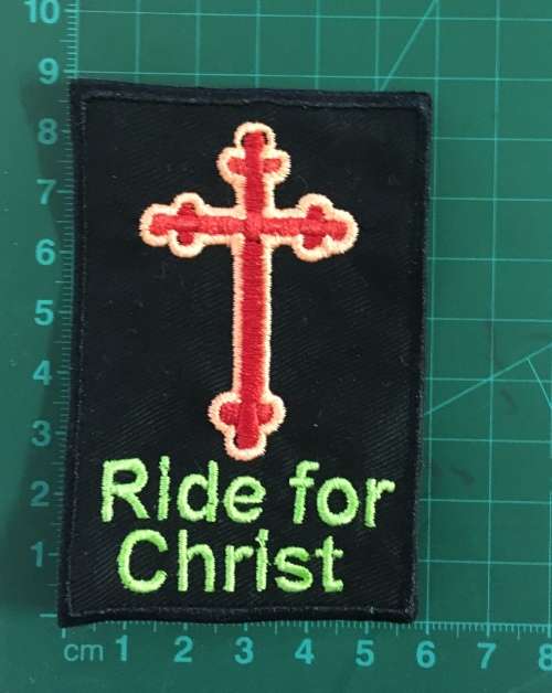 BDG779 Ride for Christ cross badge patch