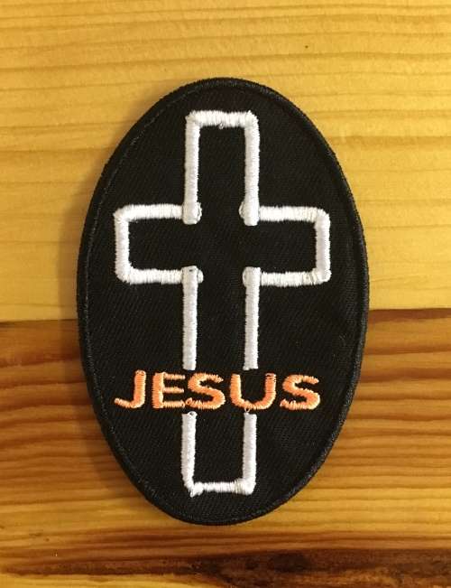 BDG778 Jesus cross oval badge patch