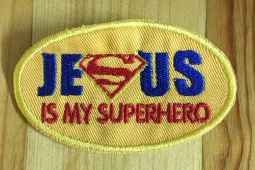 BDG827 Jesus is my superhero badge patch
