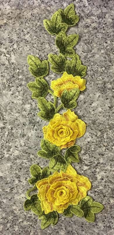 BDG881 Embroidered sew on flowers - Yellow long 42cm x 155cm