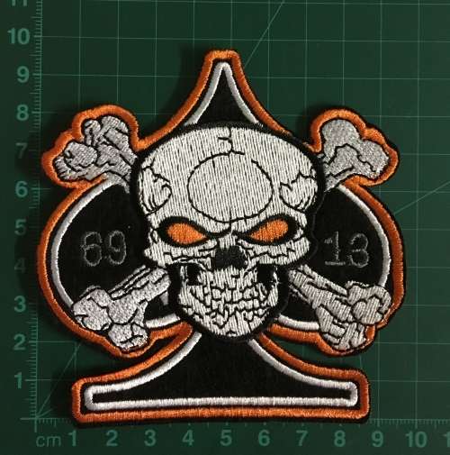 BDG953 Skull with spade badge patch 9.5cm x 9.5cm