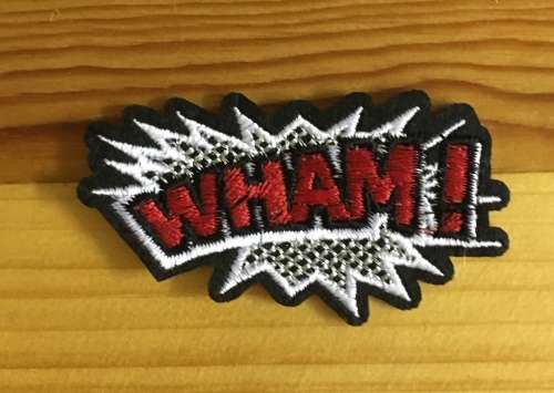 Comic WHAM badge patch - small red and white - 4cm x 7.5cm