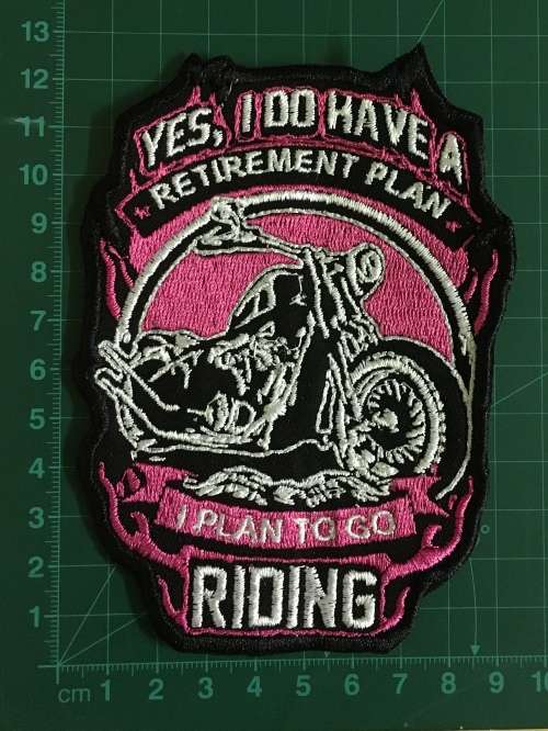 BDG956 Retirement plan badge patch Cerise pink