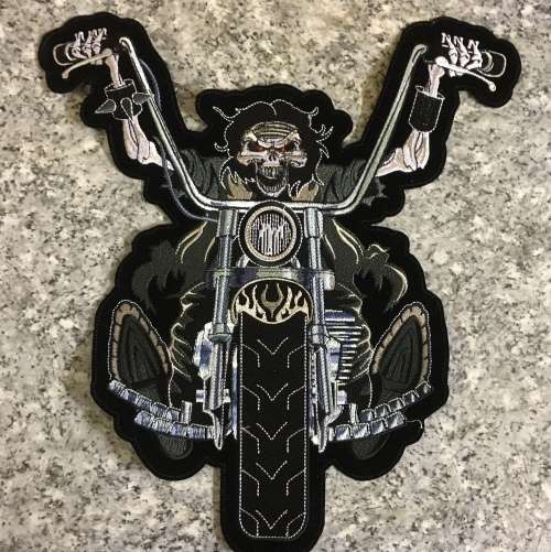 Skull on Bike Badge Patch - Large