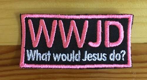 BDG1012 Christian WWJD badge patch in pink