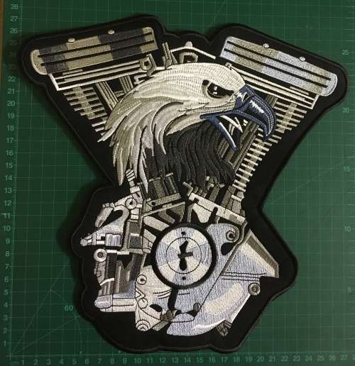 SALE!! END OF RANGE!! LARGE Eagle with pistons badge patch blue finish 28cm x 28cm