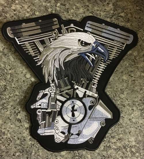SALE!! END OF RANGE!! LARGE Eagle with pistons badge patch blue finish 28cm x 28cm