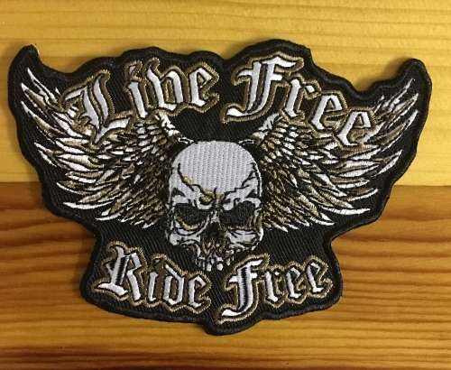 BDG81 Live free ride free skull with wings badge patch 10cm