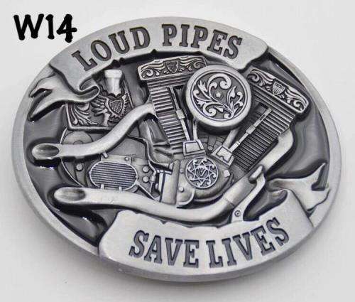 Biker Belt buckle metal plated with Loud Pipes design