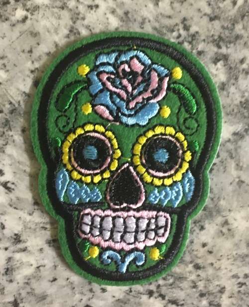 BDG Sugar Skull day of dead patch green with blue rose 7.5cm x 5.5cm *