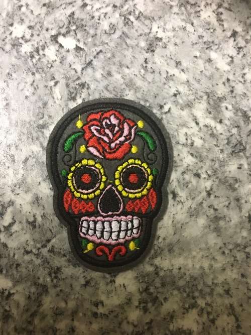 BDG Sugar Skull day of dead patch fatigue khaki grey 7.5cm x 5.5cm