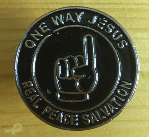 One way Jesus metal badge pin sturdy screw backside