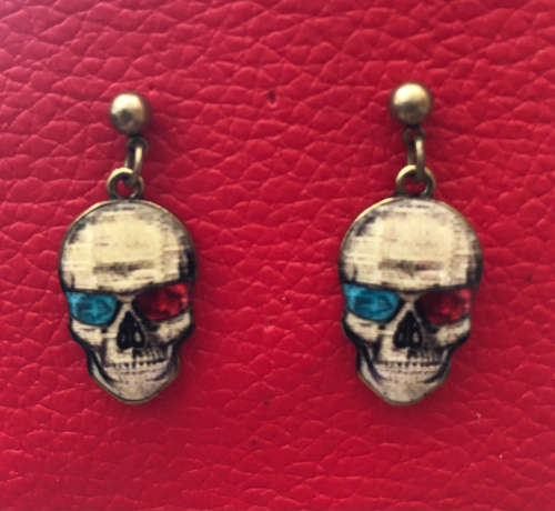 Sugar Skull stud earrings antique copper Design 27