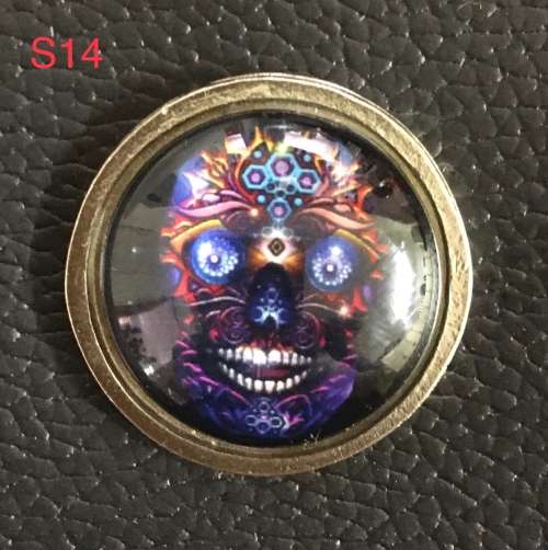 Quality Colourful skull dome pin on metal with screw