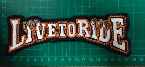 Live to ride eagle patch in white and orange 17.5cm x 6cm