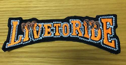 Live to ride eagle patch in orange and white 17.5cm x 6cm