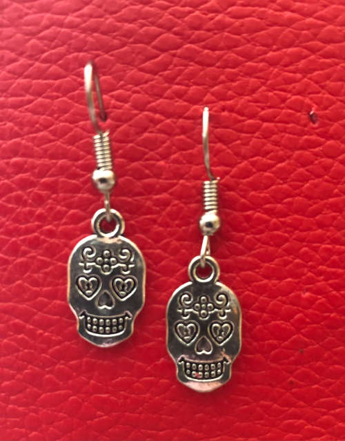 Sugar Skull engraved look earrings nickle Design 4