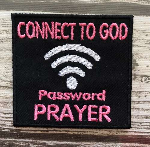 BDG Connect to God badge patch in pink or blue