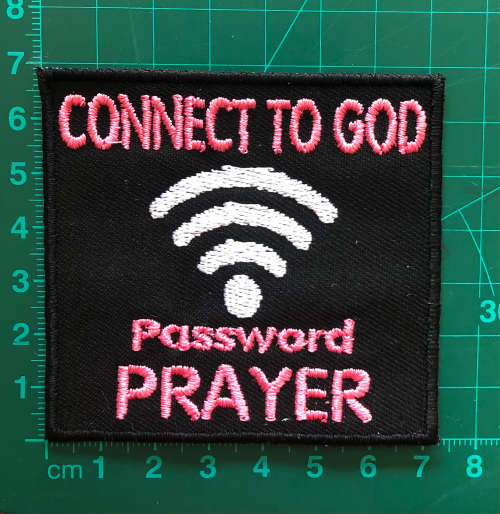 BDG Connect to God badge patch in pink or blue