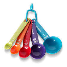 SET OF FIVE MEASURING CUPS PLUS SET OF FIVE MEASUIRNG SPOONS BOTH SETS FOR THE PRICE OF ONE SET