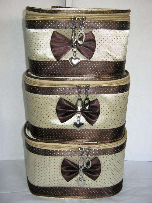 STUNNING BEIGE AND BROWN VANITY / COSMETIC BAGS 3 FOR THE PRICE OF 1