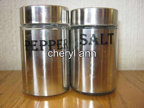 STAINLESS STEEL COATED OVER GLASS SALT AND PEPPER SET