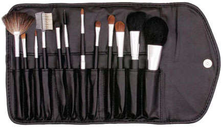 12 PIECE MAKEUP BRUSHES IN SOFT PU LEATHER POUCH