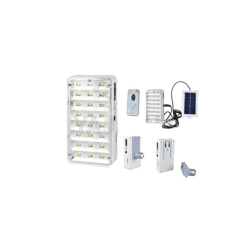 SOLAR AND RECHARGEABLE 24 LED EMERGENCY LIGHT WITH REMOTE CONTROL