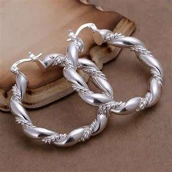 STERLING SILVER 925 FILLED LADIES TWIST CREOLE EARRING