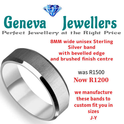 8MM wide Bevelled Sterling Silver Band With brushed centre