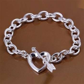 STERLING SILVER 925 FILLED HIGH QUALITY  LADIES FASHION BRACELET WITH HEART AND ARROW CHARM