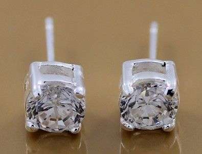 STERLING SILVER 925 FILLED STUNNING LADIES FASHION 6MM STUD EARRINGS WITH CUBIC ZIRCONIA