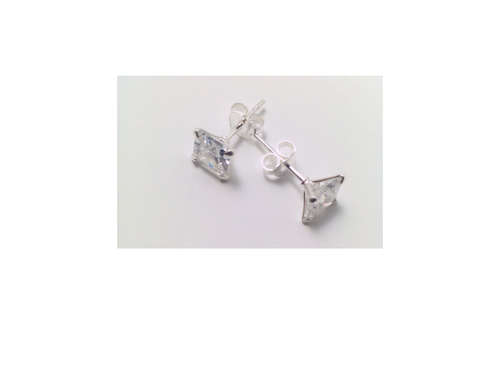 STERLING SILVER 925 SQUARE 5MM "BECKHAM" STUD EARINGS WITH CUBIC ZIRCONIA